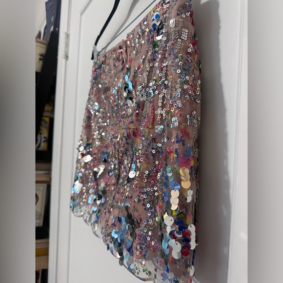 Milly LIKE NEW Kristina Confetti rainbow sequin blingy scallop hem mini skirt -6 - Picture 13 of 16